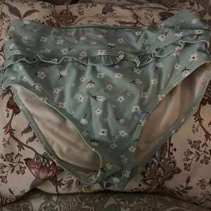 teal high waisted floral bathing suit bottoms